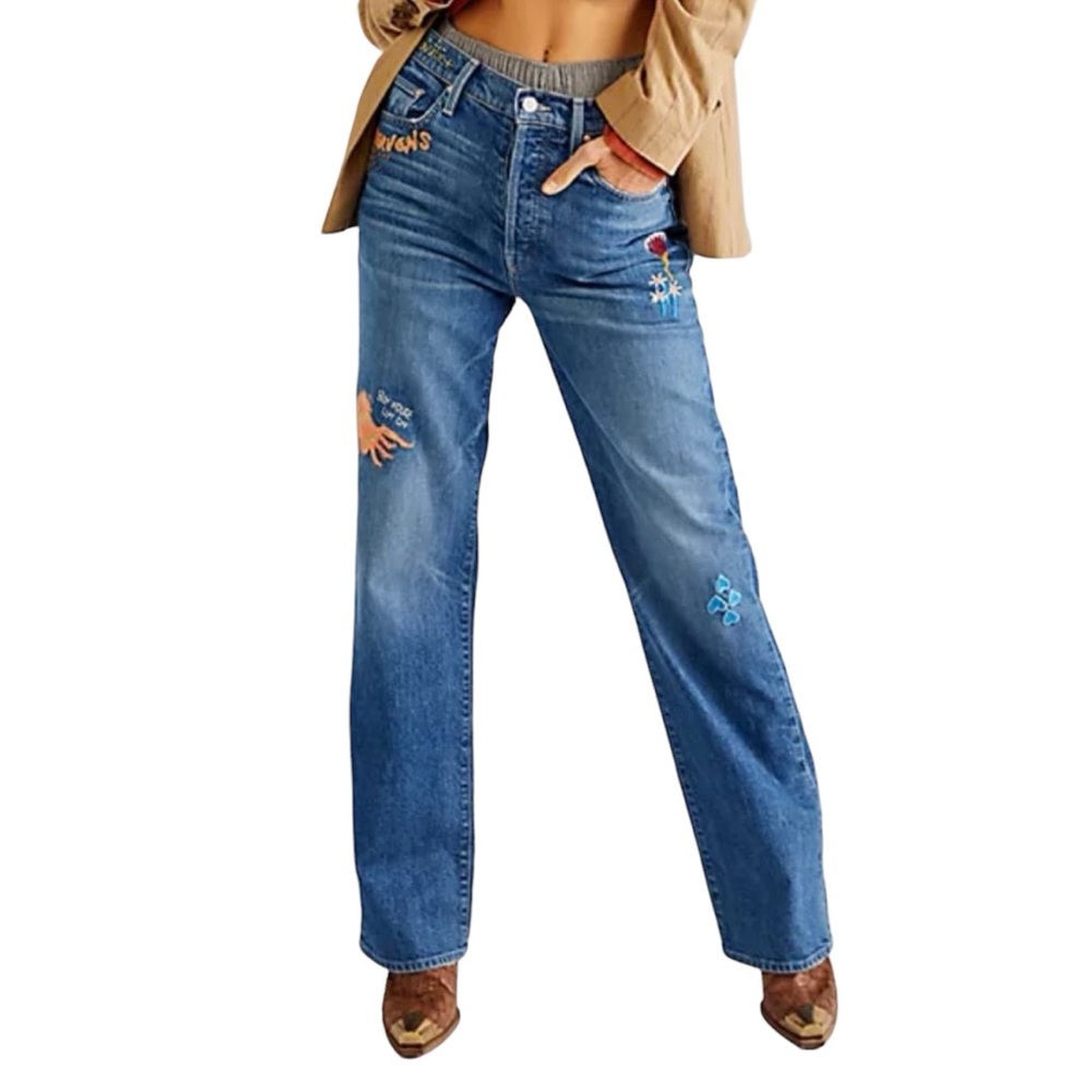 MOTHER Jeans The Rambler Sneak Running With Scissors Embroidered Women’s Size 24